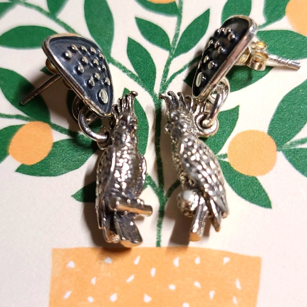 Earrings of Birds - Parrots in Sterling Silver